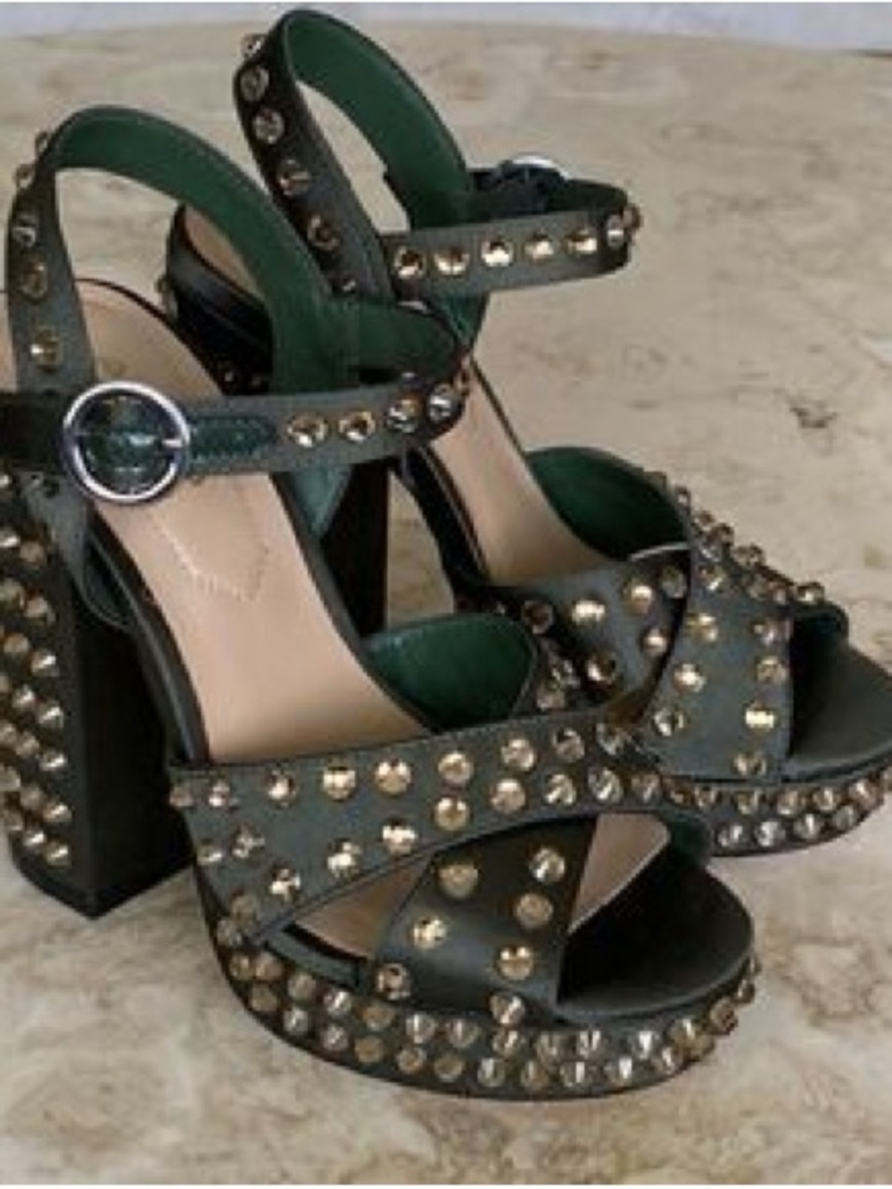 Aldo Britain Dark Green Studded Platform Heels
